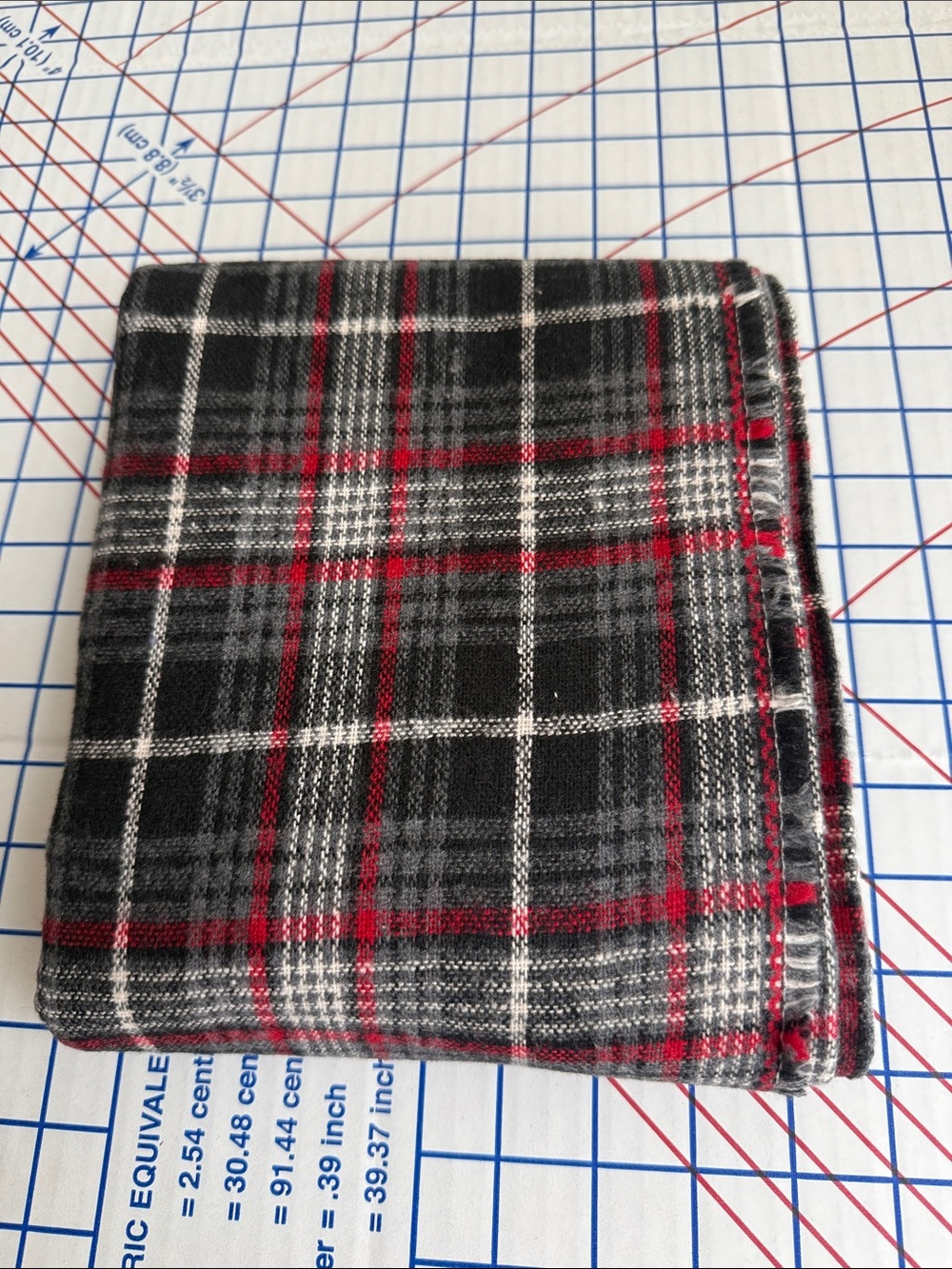 Vintage Wool or Blend Plaid Fabric 1 1/3 Yds x 60 Charcoal Red Ivory Soft